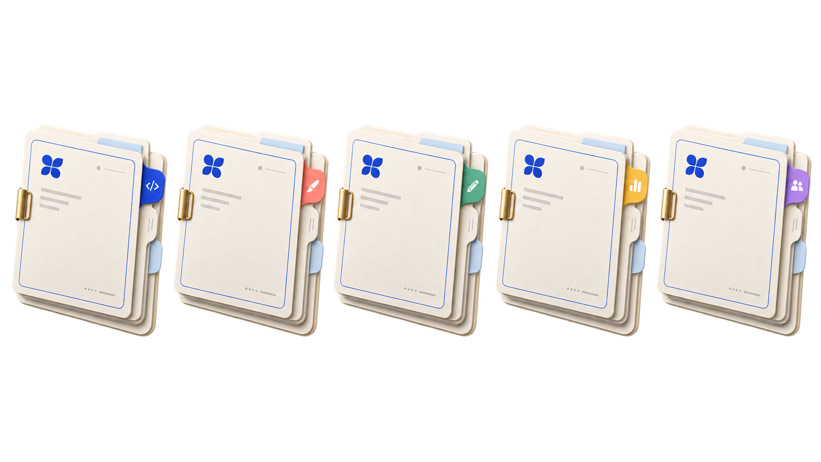 Five project folders with profession tabs